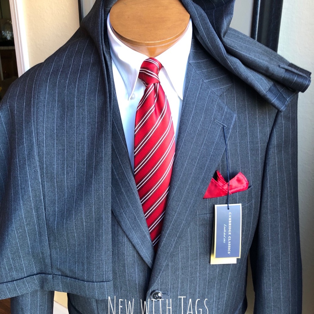 NEW Cambridge Classics 2 Pc Charcoal Pinstripe 40R - Picture 2 of 16